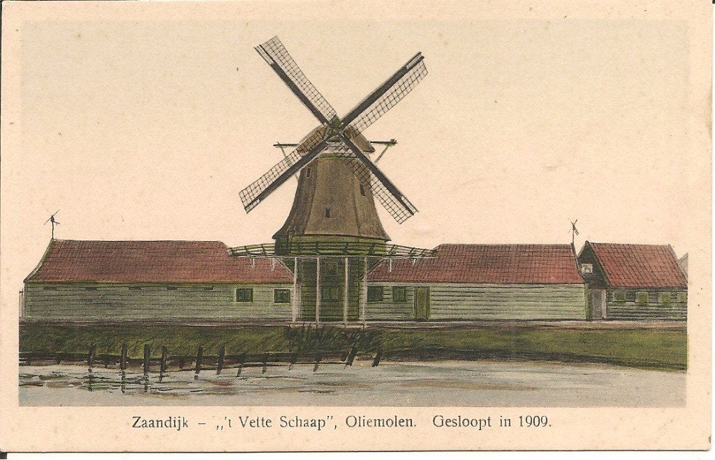 Ansichtkaart Zaandijk - Oliemolen 't Vette Schaap, Ophalen of Verzenden, 1920 tot 1940, Gelopen, Noord-Holland