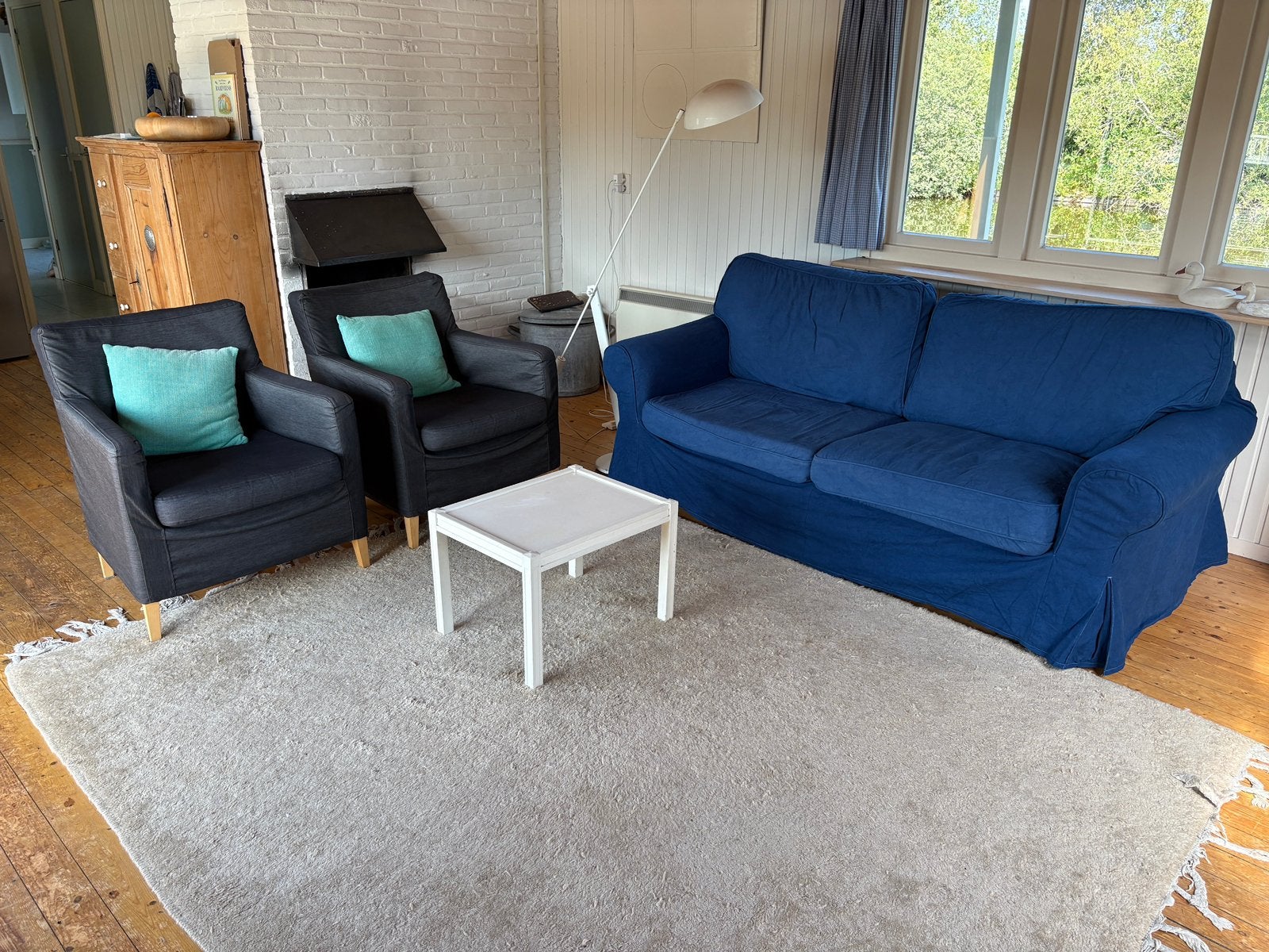 Ektorp slaapbank gloednieuwe bekleding blauw 2p, 140x200cm, Ophalen, Nieuw, Tweepersoons, Minder dan 150 cm