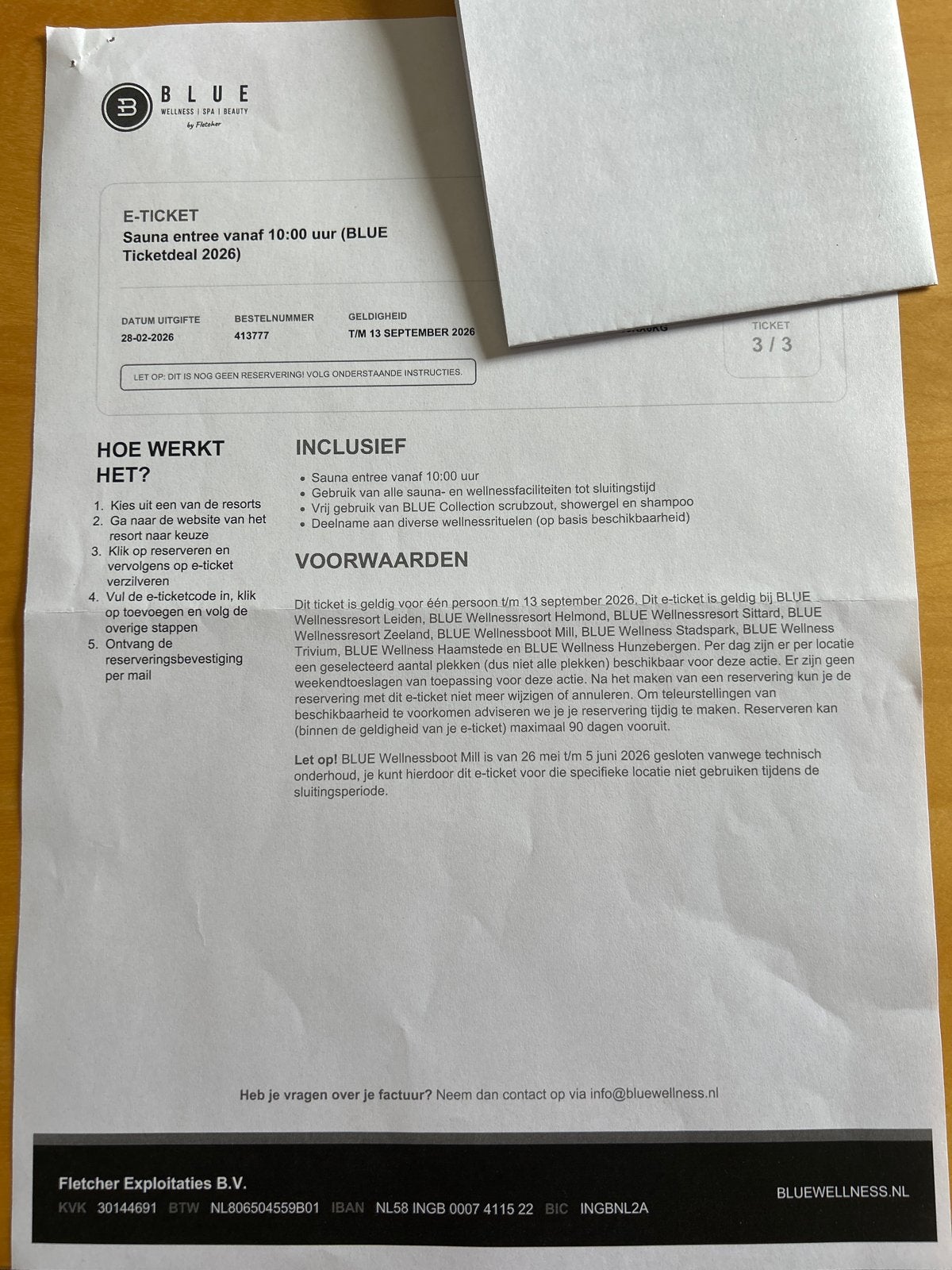 Te koop: voucher  voor sauna Blue Welness Spa, Eén persoon, Cadeaubon, Spa of Sauna
