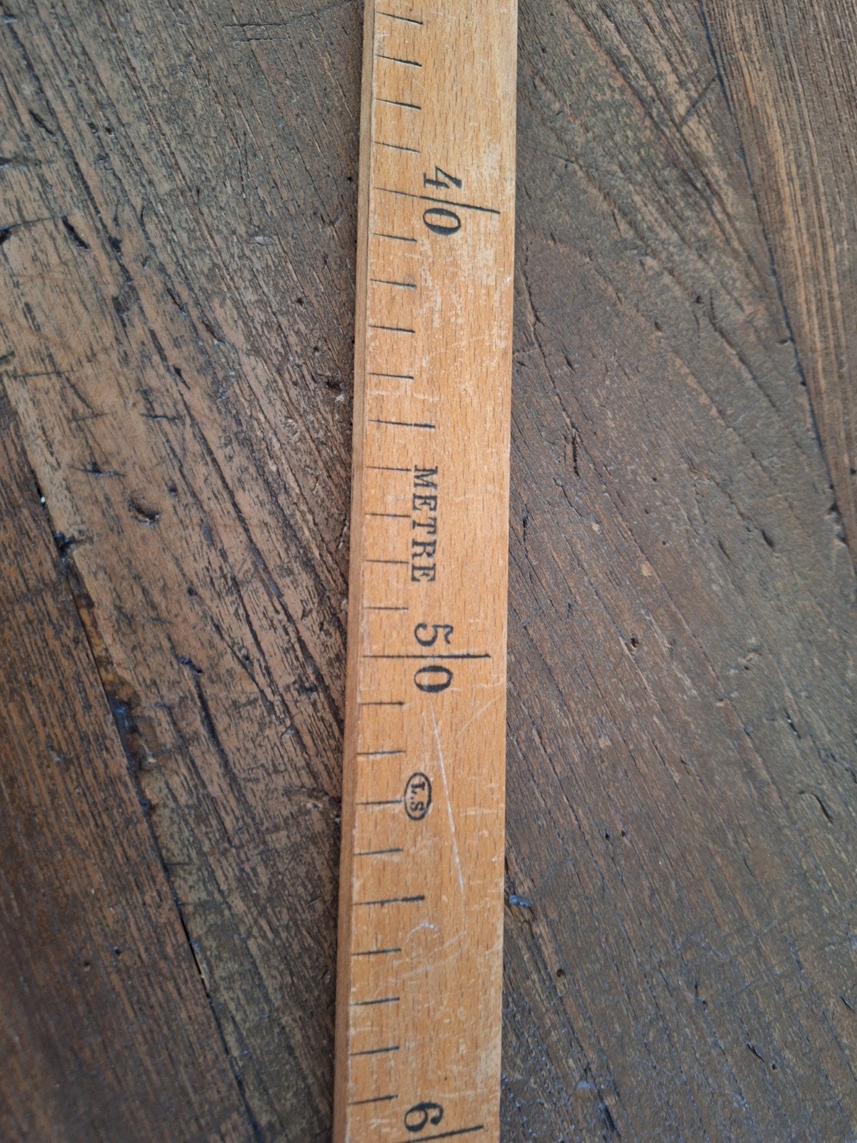 Mooie oude houten meetlat van 1 meter, Ophalen of Verzenden