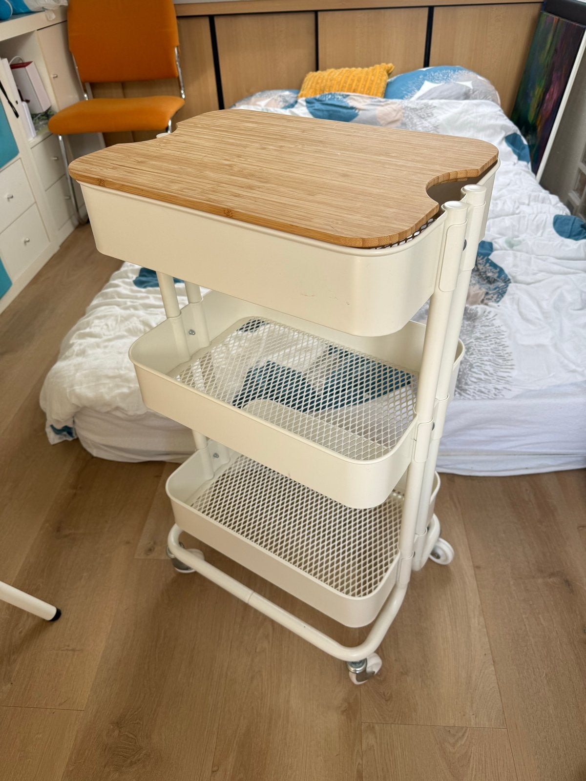 Ikea Raskog roltafel met bamboe blad - wit, Ophalen, Zo goed als nieuw, Wit, Metaal