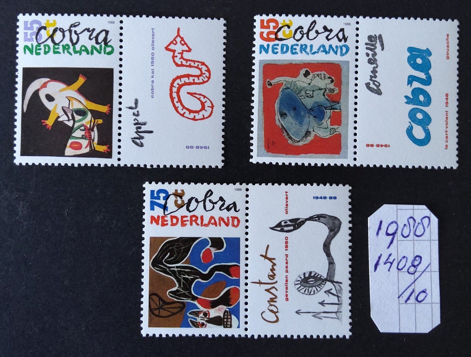 Moderne kunst  .Cobra beweging.  1988, Postzegels en Munten, Ophalen of Verzenden, Na 1940, Postfris