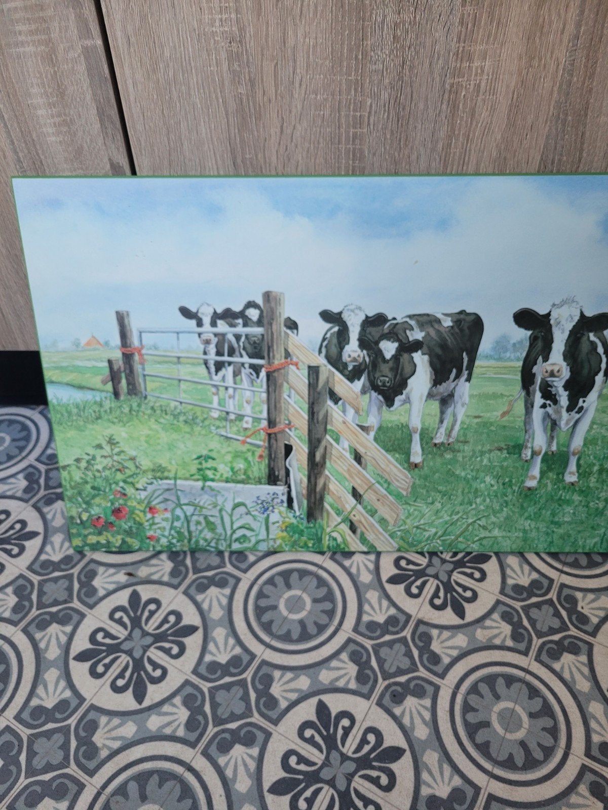Schilderij met koeien in Hollands landschap, Antiek en Kunst, Ophalen, Paneel, Realistisch, Dieren