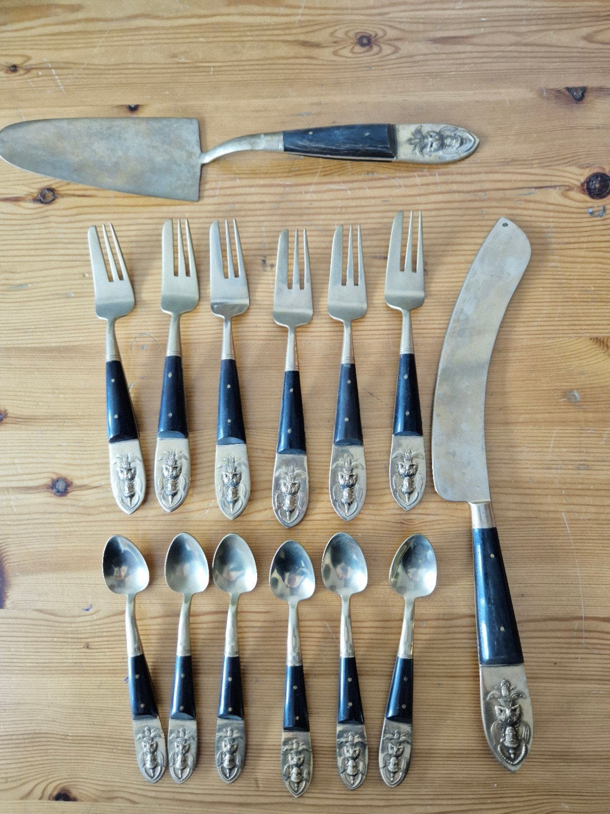 Vintage Thais/Siam gebakset/ bestek. Messing& Pallisander, Ophalen