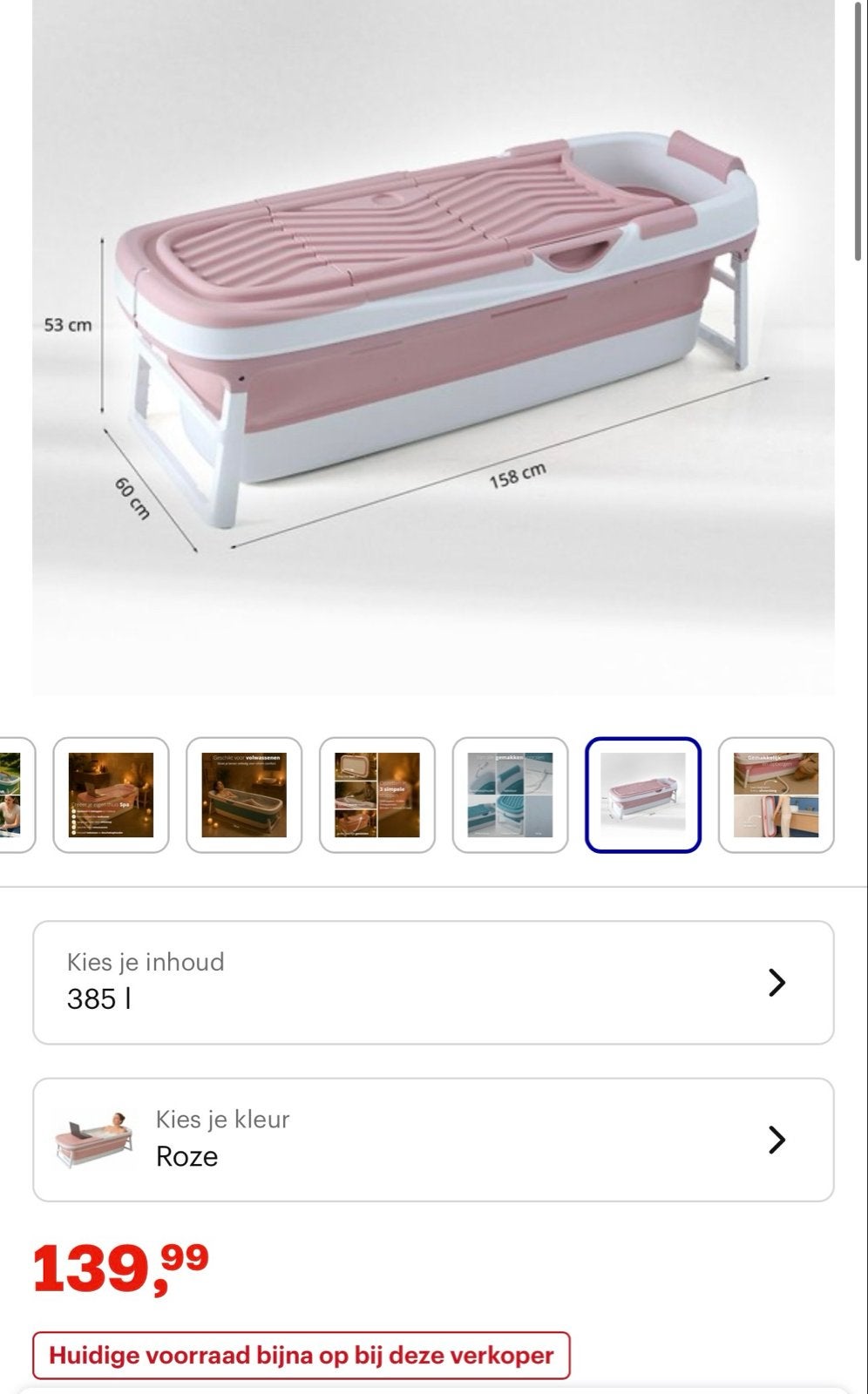 Opvouwbaar Bad voor Volwassenen - Roze, 158 cm, Ophalen, Nieuw, Met bad