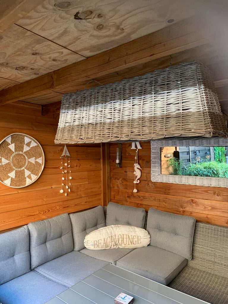 Hanglamp rattan, Ophalen, Zo goed als nieuw, Hout, 75 cm of meer