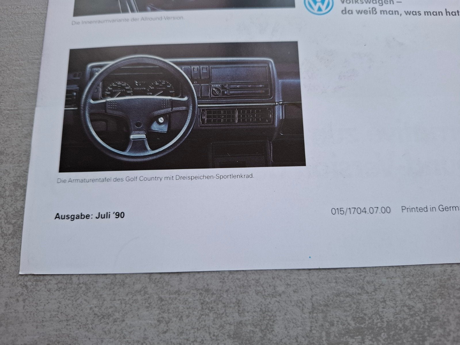Volkswagen Golf Country sheet - 1990, Boeken, Ophalen of Verzenden, Zo goed als nieuw, Volkswagen