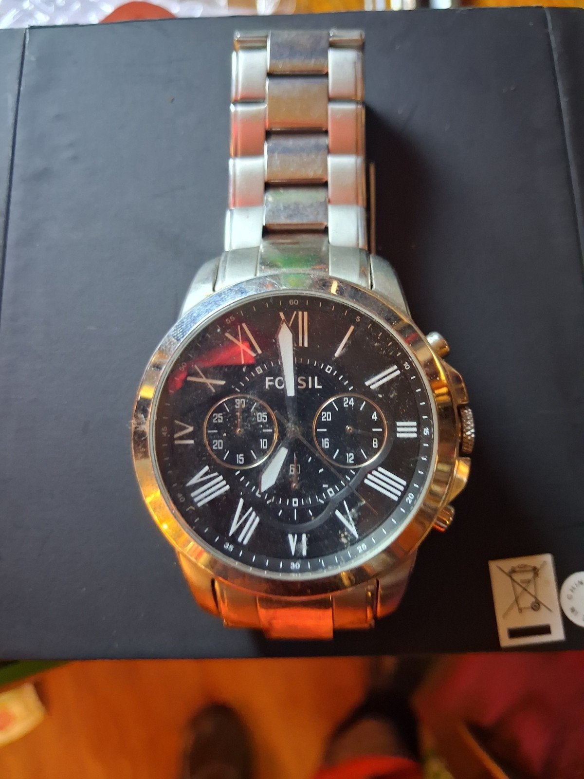 Fossil Herenhorloge - Zwart met Stalen Band, Ophalen of Verzenden, Gebruikt, Overige merken