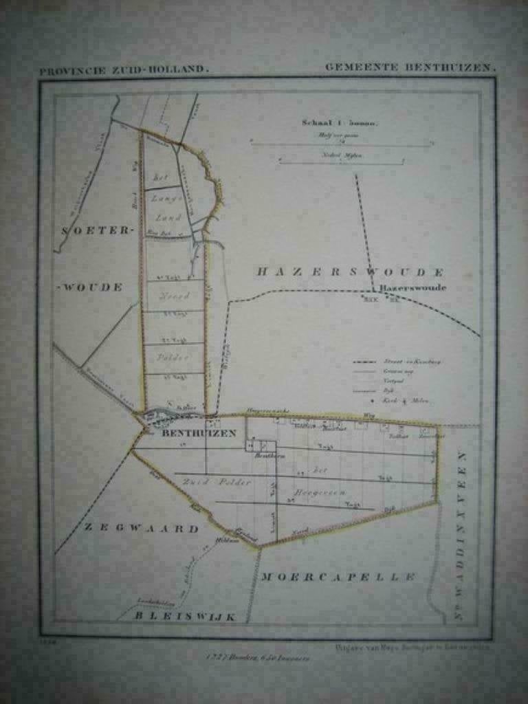 15/ Benthuizen Litho Kuyper ZH 1867, Antiek en Kunst, Ophalen of Verzenden
