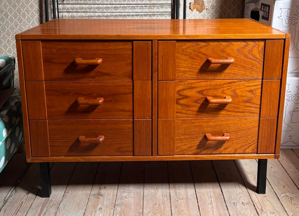 Vintage mid century teak ladekast – Deens design – jaren 60, Ophalen, Teakhout, 50 tot 100 cm, Zo goed als nieuw