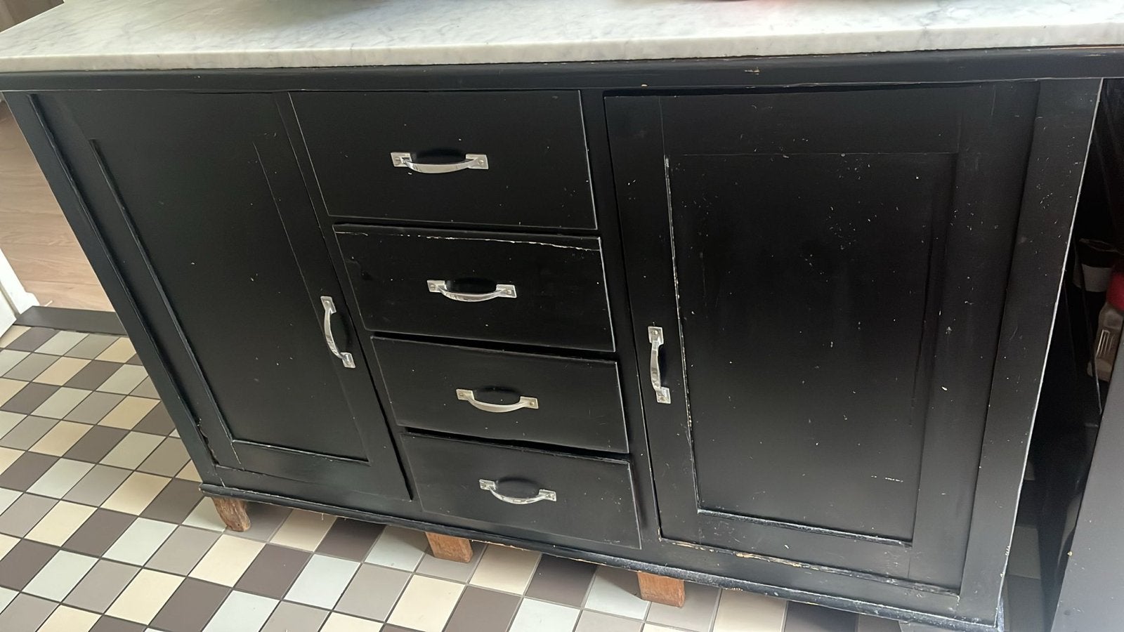 Antieke houten kast met marmeren blad, Ophalen