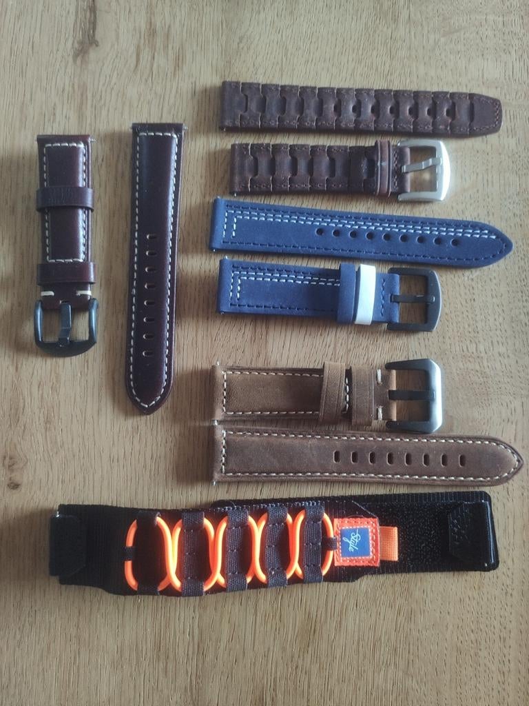 Diverse 22mm horlogebandjes - Leer, stof en meer, Sieraden, Tassen en Uiterlijk, Horloges | Heren, Ophalen of Verzenden, Nieuw