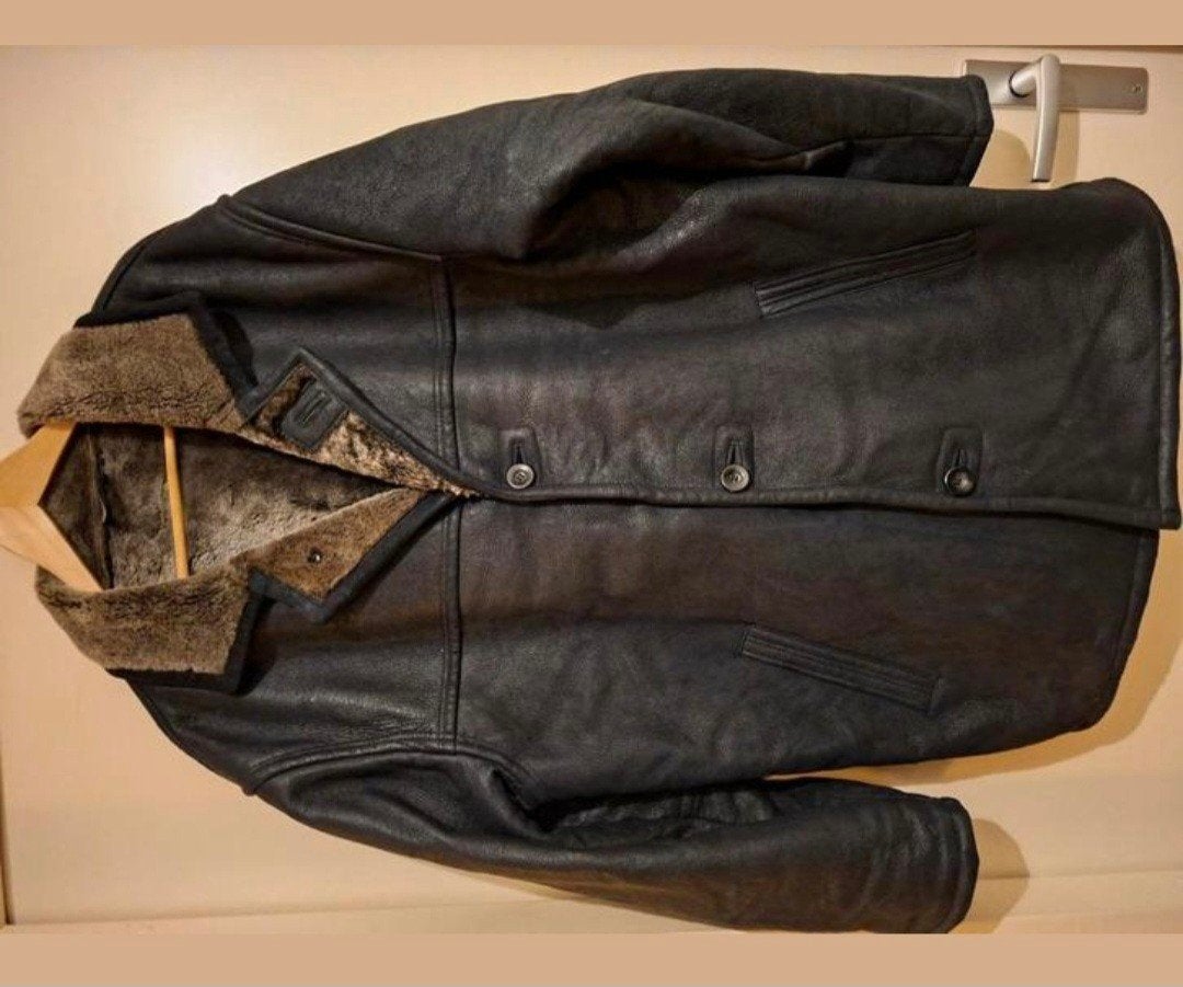 Heren lammy coat  leer/ vacht donkerbruin 52 als nieuw, Ophalen of Verzenden, Zo goed als nieuw, Maat 52/54 (L), Bruin