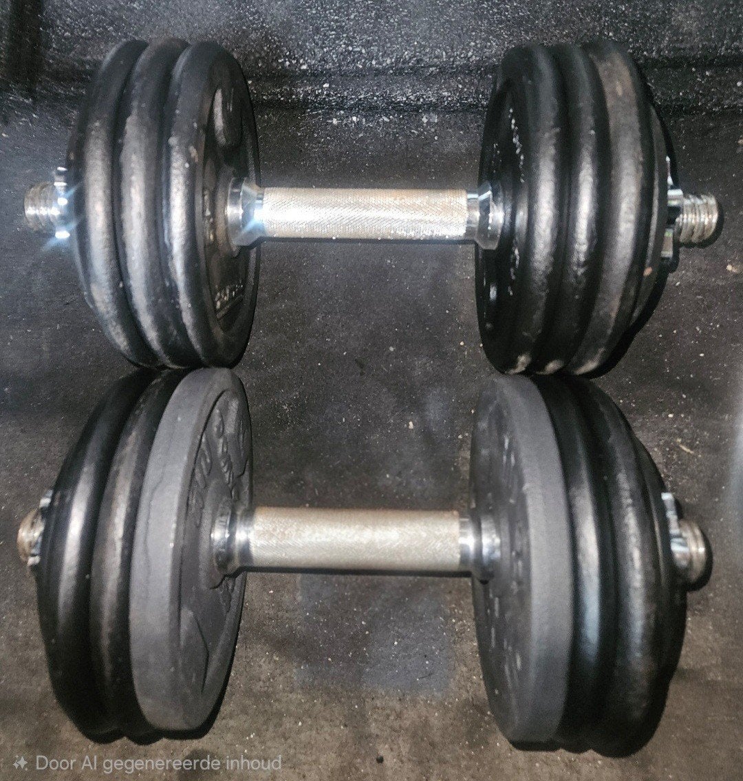 2x16kg zwarte gietijzeren 28mm DOMYOS dumbbells: totaal 32kg, Sport en Fitness, Ophalen, Gebruikt, Benen, Dumbbell