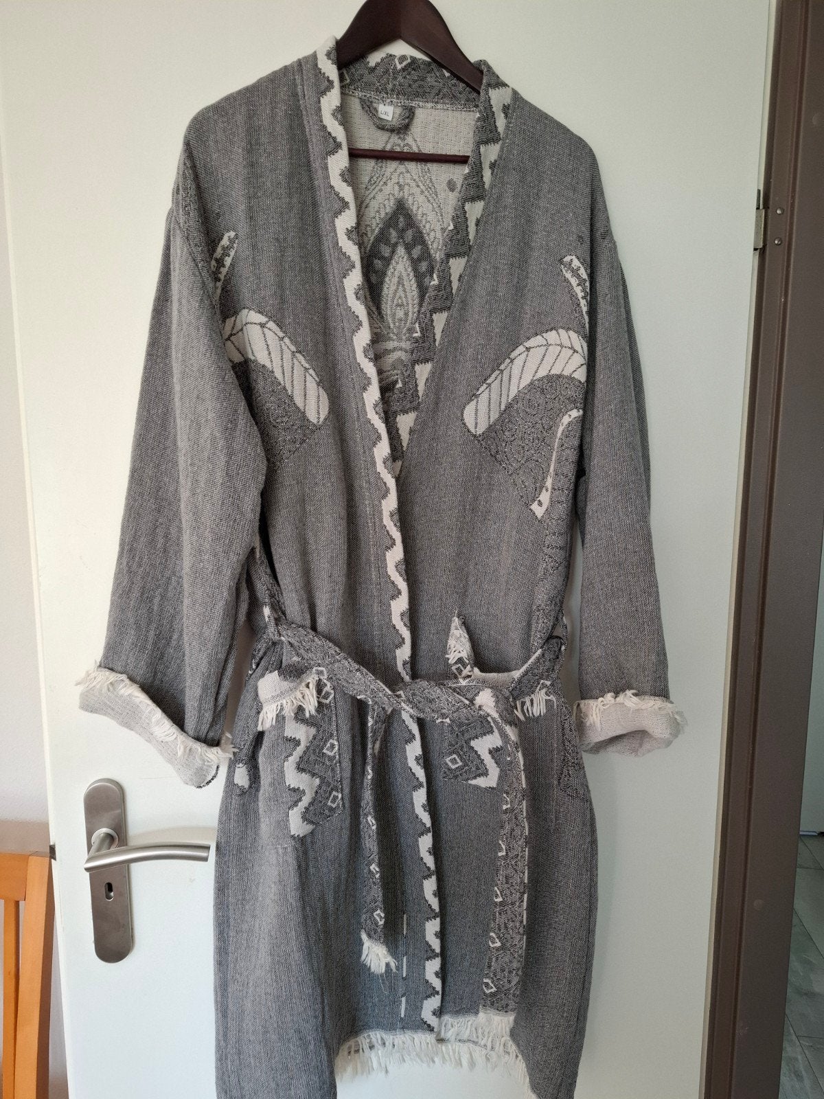 Prachtige badjas grijs, katoen hammam kwaliteit. Ibiza style, Ophalen of Verzenden, Zo goed als nieuw, Grijs