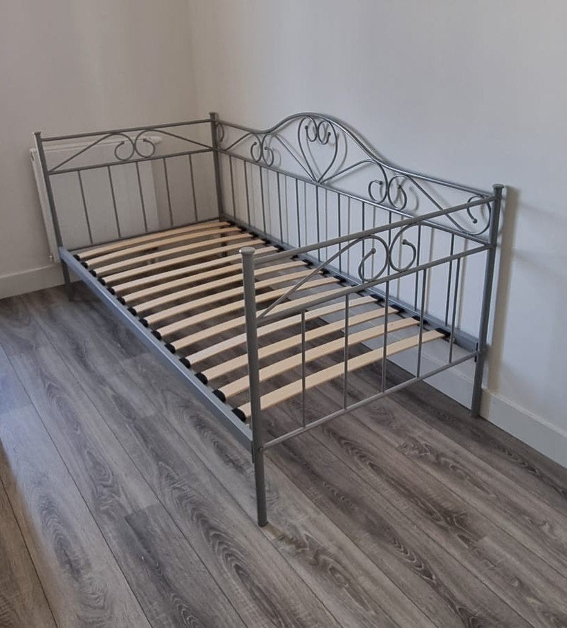 Bedbank 90x200, Ophalen, 90 cm, Eenpersoons, Beige