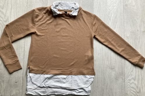 Bruine trui maat S met witte kraag en onderkant, Kleding | Dames, Truien en Vesten, Bruin, Zo goed als nieuw, Maat 36 (S), Ladies Fashion