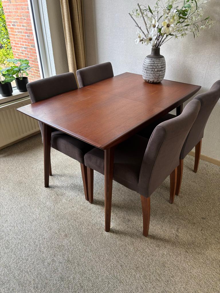 Uitschuifbare Teakhouten Eettafel louis van teeffelen, Huis en Inrichting, Ophalen, Gebruikt, 100 tot 150 cm, Teakhout