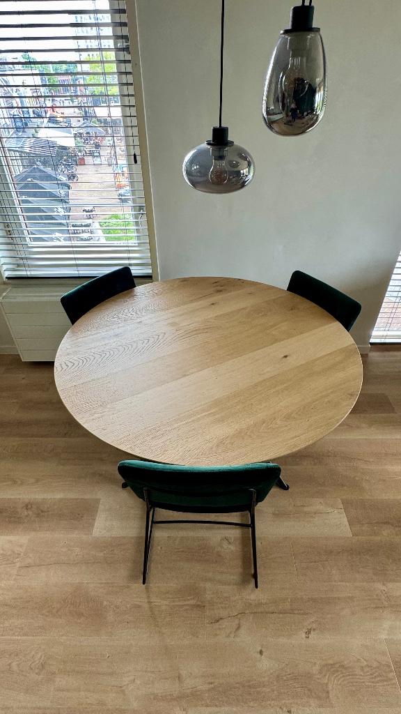 Ronde eikenhouten eettafel 130 cm, Ophalen, Rond, Zo goed als nieuw, Vier personen