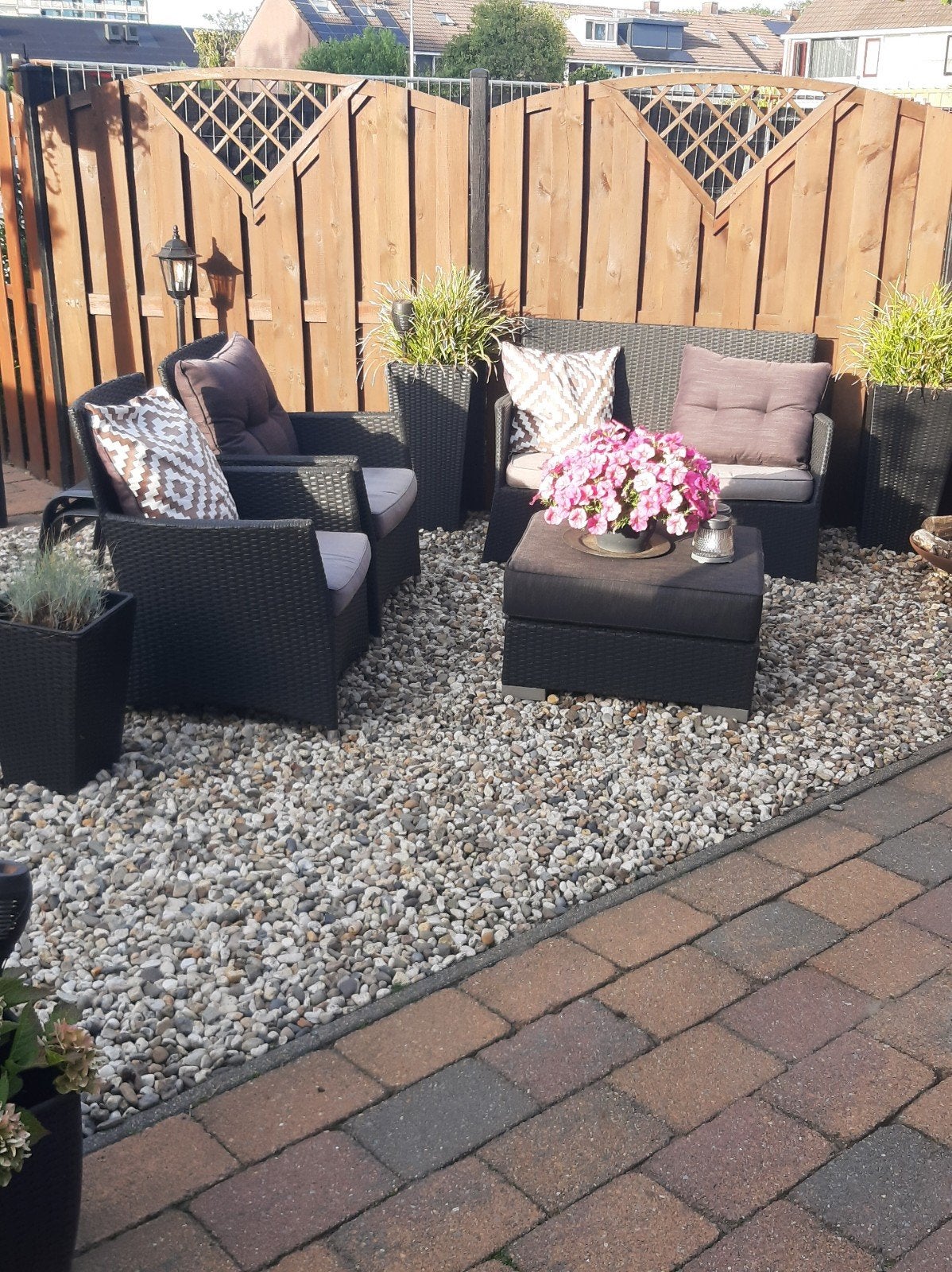 4 delig zwart poly rotan tuinset, Ophalen, 4 zitplaatsen, Kunststof, Tuinset