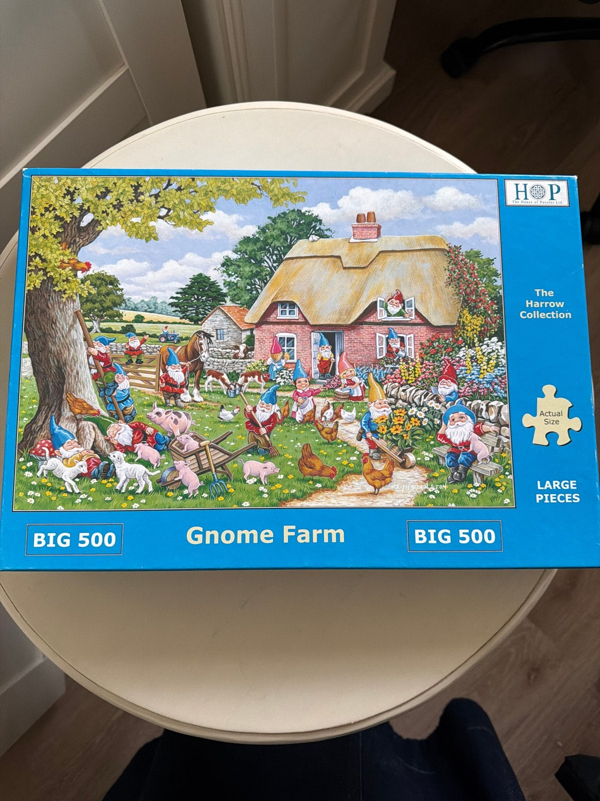 HOP Legpuzzel Gnome Farm 500 stukjes - Grote stukken, Ophalen of Verzenden, 500 t/m 1500 stukjes, Gebruikt, Legpuzzel
