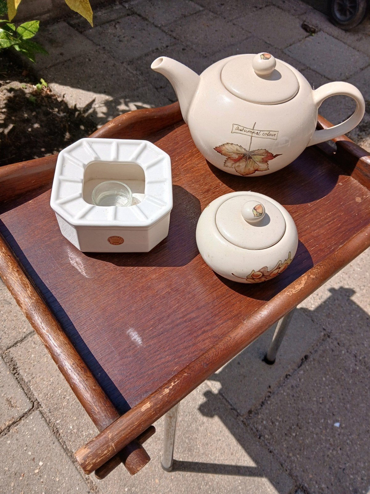 theeset met oud Delfswit theelichthouder, igst, Ophalen