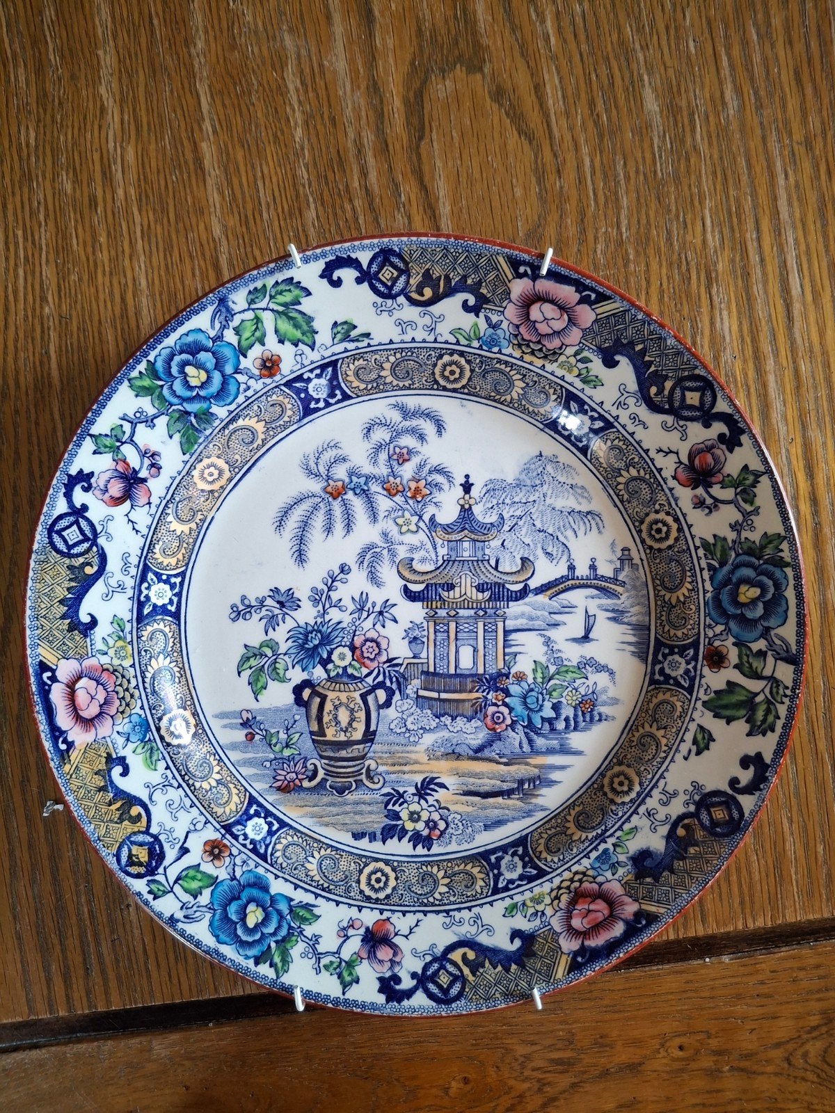Antiek decoratief bord met Chinees landschap, Ophalen of Verzenden