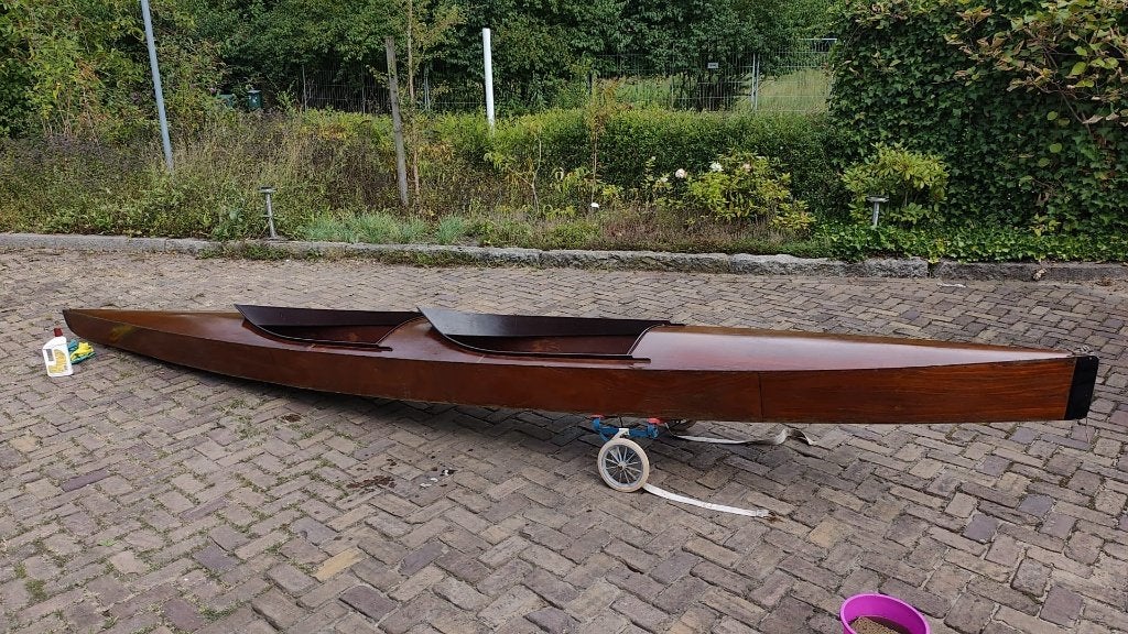 Klassieke Houten 2-Persoons Kano incl. Kober Paddels & Kar, Ophalen, Gebruikt, Met peddels, Kajak