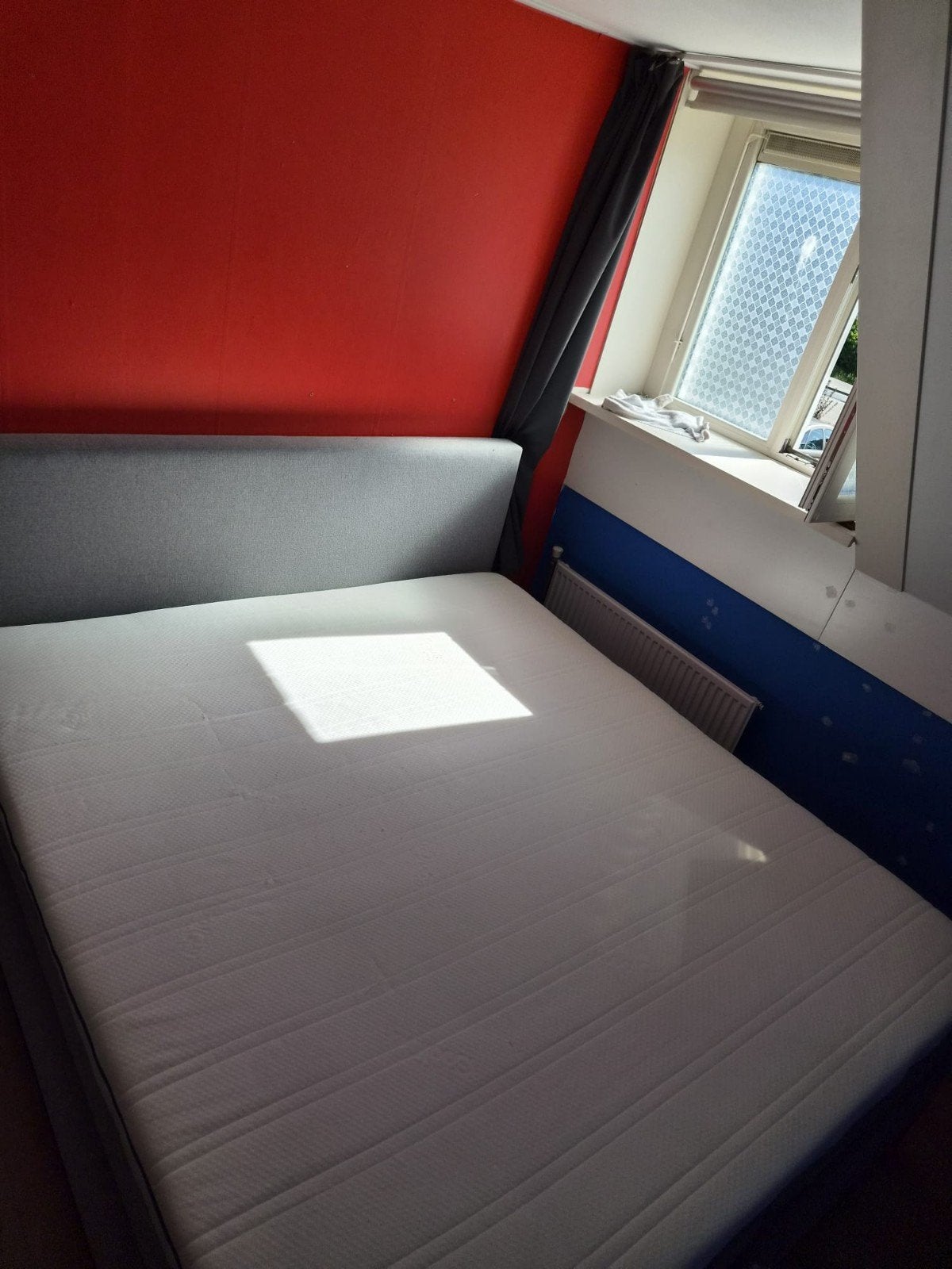 Boxspring 180x200 met hoofdbord, Ophalen, Gebruikt, Tweepersoons, 180 cm