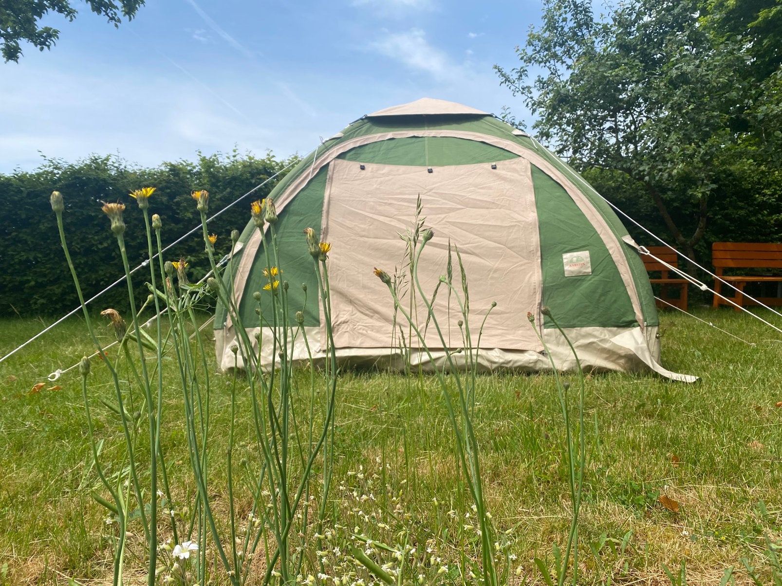 Karsten tent in groen 200, Caravans en Kamperen, Tenten, Ophalen of Verzenden, Zo goed als nieuw