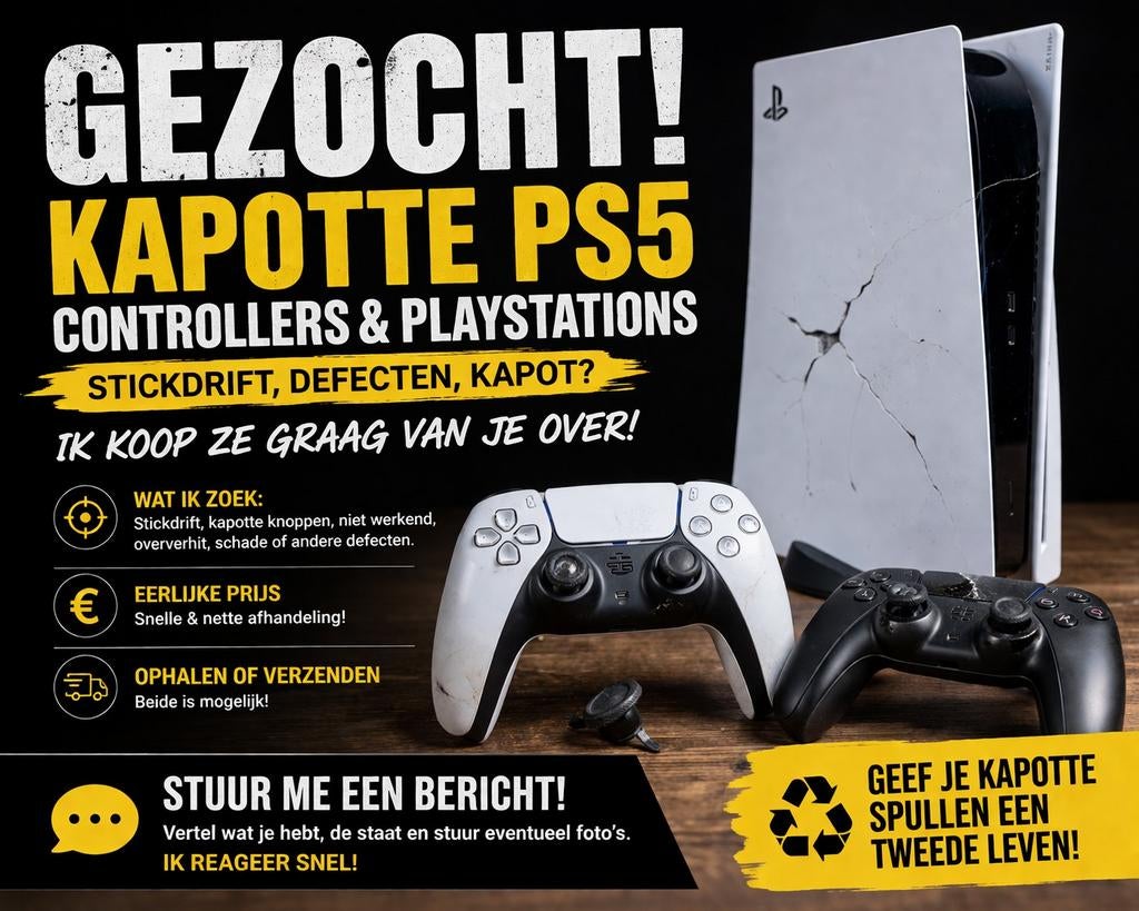 Gezocht: Kapotte PS5 Controllers & Playstations, Spelcomputers en Games, Games | Sony PlayStation 5, Ophalen of Verzenden, Niet werkend
