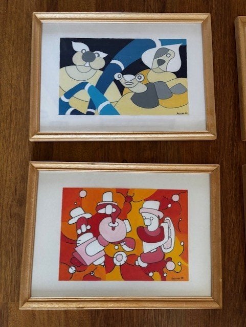 4 apart ingelijste abstracte afbeeldingen / 'Rainier, Antiek en Kunst, Ophalen of Verzenden