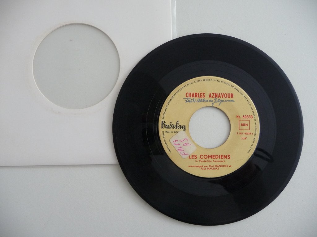 single CHARLES AZNAVOUR - LES COMEDIENS - BARCLAY RECORDS, Gebruikt, Overige genres, 7 inch, Ophalen of Verzenden