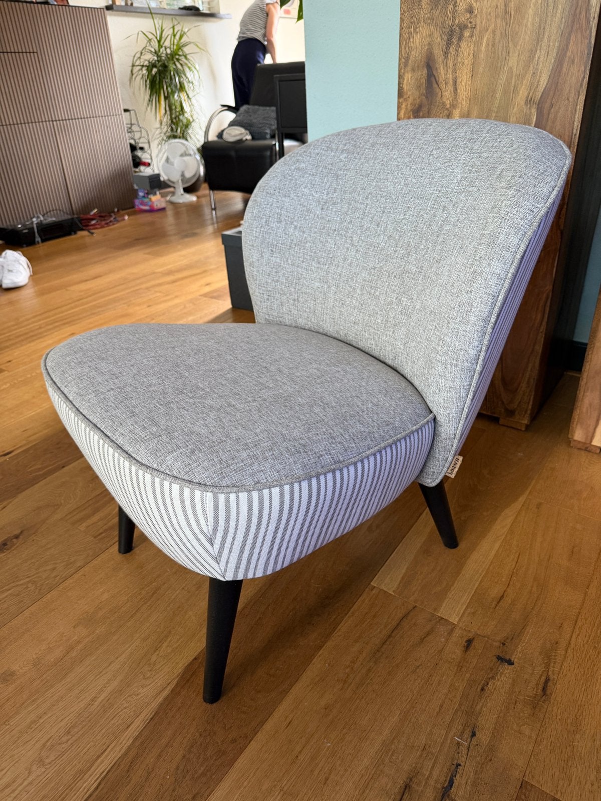 Woood fauteul Sarah streep/uni bruin beige, Ophalen, Zo goed als nieuw, 50 tot 75 cm