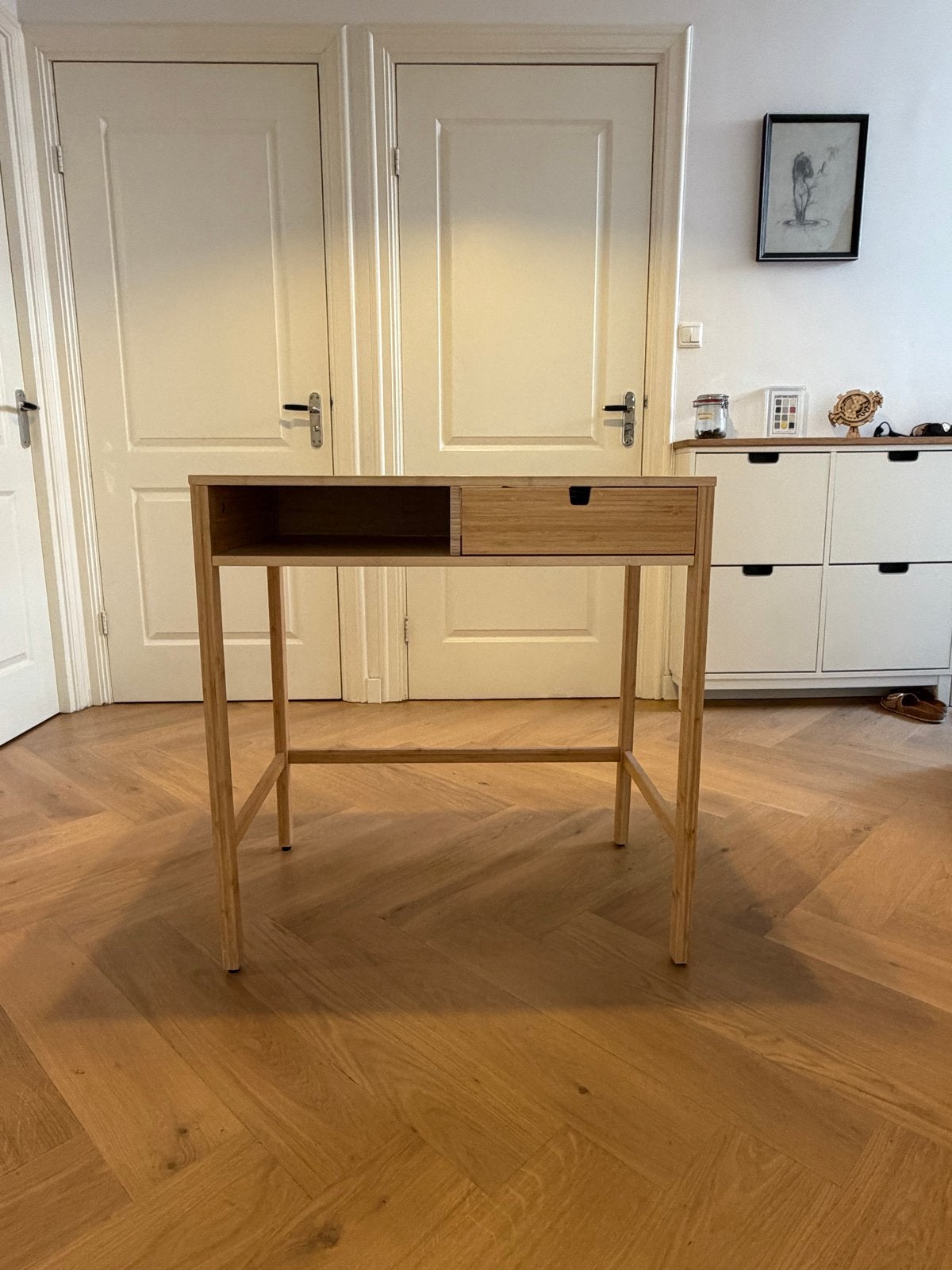 IKEA Nordkisa tafel / toilettafel / bureau van bamboe, Ophalen, Scandinavisch, 76 cm, Zo goed als nieuw