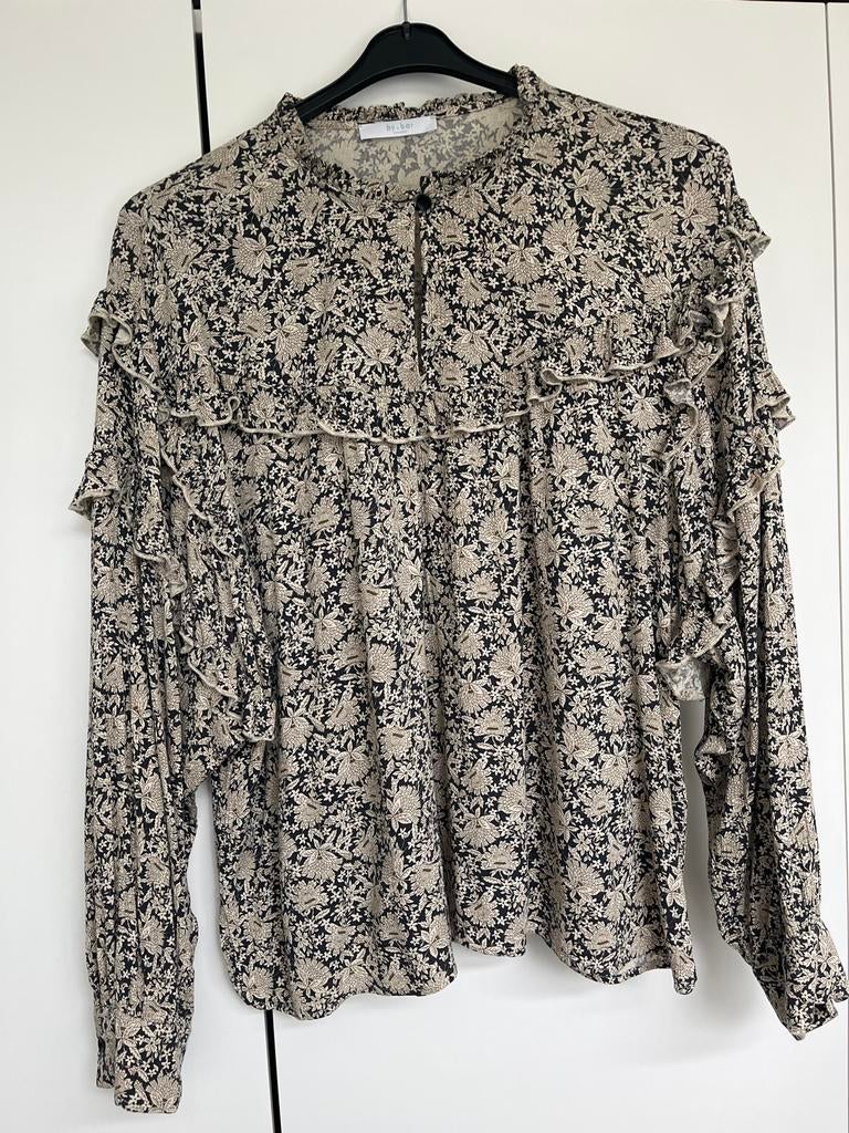 By-Bar Amsterdam Blouse met Ruches en Bloemenprint, Ophalen, Zo goed als nieuw, Maat 42/44 (L), Beige