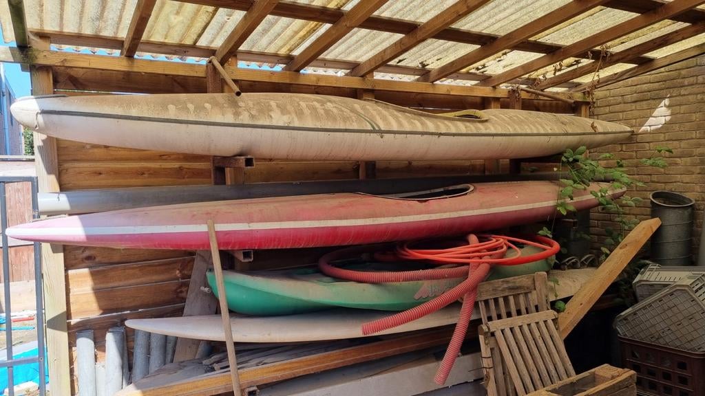 Kajaks - 2 stuks rood en wit, Watersport en Boten, Ophalen, Gebruikt, 1-persoons