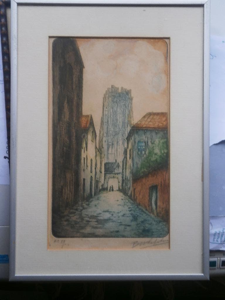 Mechelen, mooie Kleurets, Straatje zonder einde., Antiek en Kunst, Kunst | Etsen en Gravures, Ophalen of Verzenden, Ets