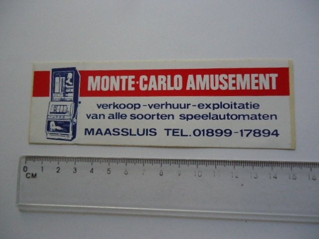 sticker oud Monte Carlo amusement jukebox Maassluis gokkast, Verzamelen, Verzenden, Zo goed als nieuw, Bedrijf of Vereniging