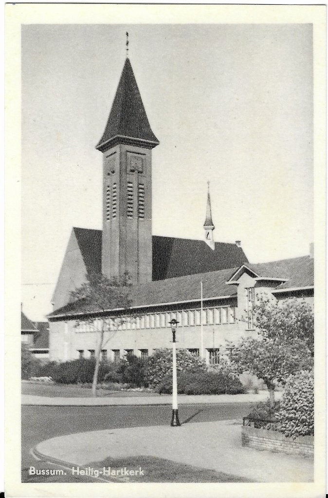 Bussum, Heilig Hartkerk, klok, toren, lantaarnpaal, Verzenden, 1940 tot 1960, Ongelopen, Noord-Holland