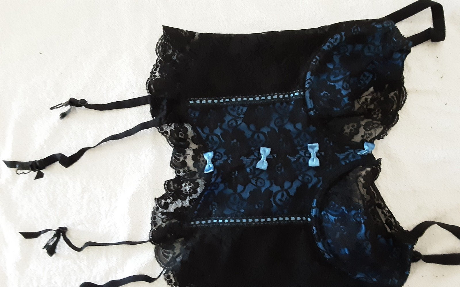 Sexy torselet zwart/blauw met jarretelles en slip, BODY Flirt, Ophalen of Verzenden, Zwart, Setje