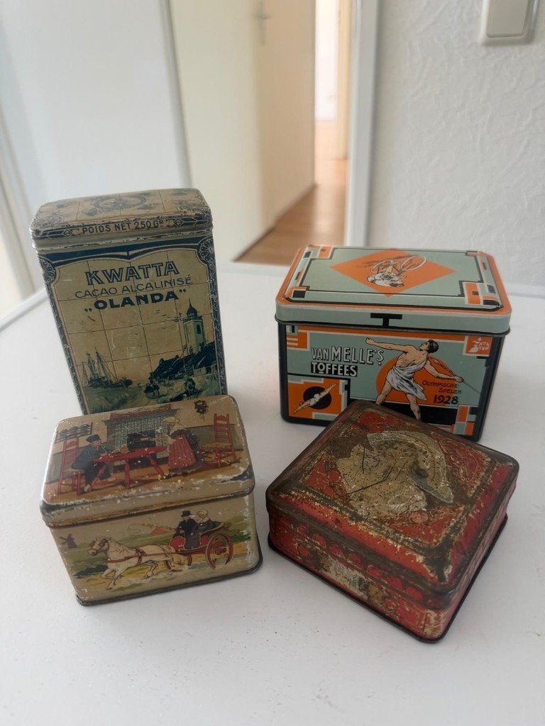 Set van 4 oude vintage blikken, Ophalen, Gebruikt, Overige