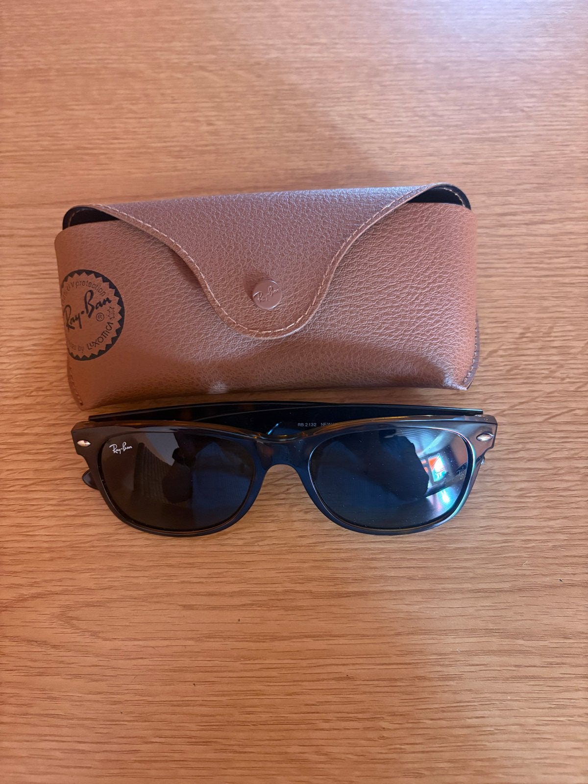 Ray-Ban New Wayfarer 55mm Tortoise/Groen Klassiek, Zonnebril, Nieuw, Ophalen of Verzenden, Ray-Ban