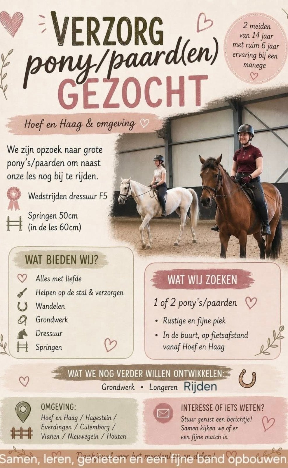 Gezocht: Een fijne verzorgplek voor twee paardenmeiden, Dieren en Toebehoren, Paarden en Pony's | Overige Paardenspullen, Ophalen of Verzenden