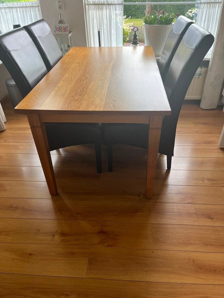 Licht eiken tafel met 4 stoelen, Ophalen, Gebruikt, Eikenhout, 50 tot 100 cm