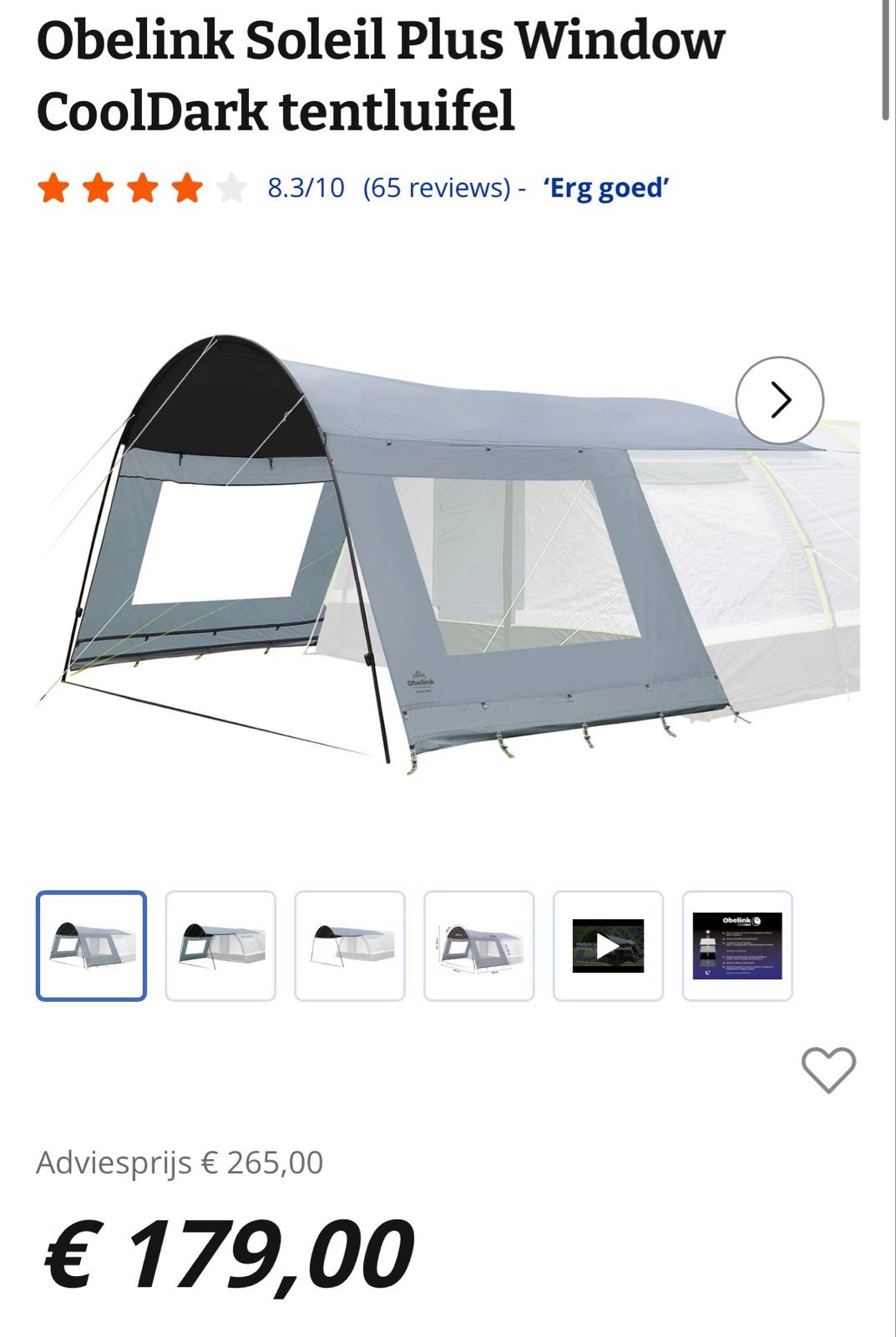 Obelink Soleil Plus Window CoolDark tentluifel, Ophalen of Verzenden, Zo goed als nieuw
