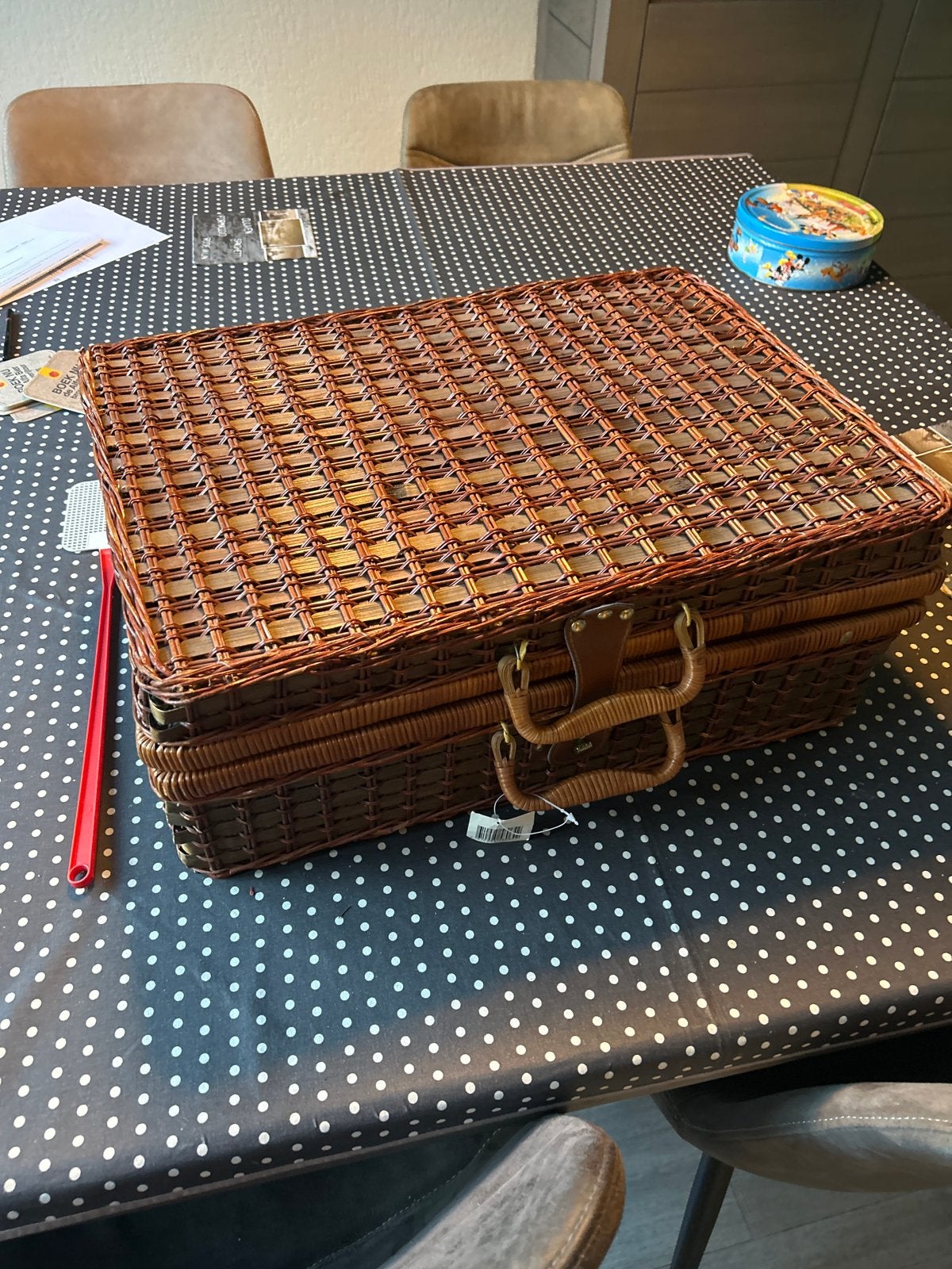 Vintage picknickmand - riet en geruite voering, Ophalen, Gebruikt, Zonder inhoud
