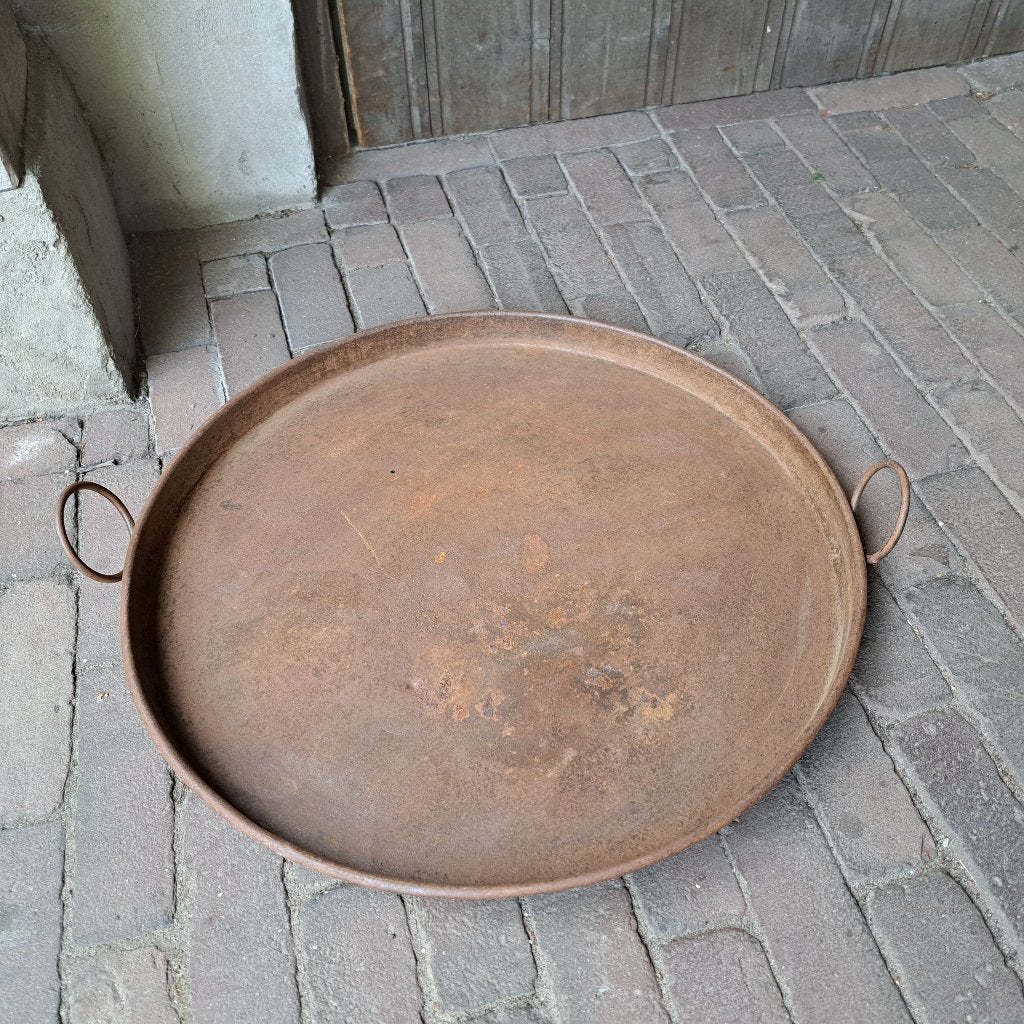 Groot rond metalen dienblad schaal 2 ringen ø 54cm *Etage3*, Gebruikt, ., Ophalen of Verzenden, .