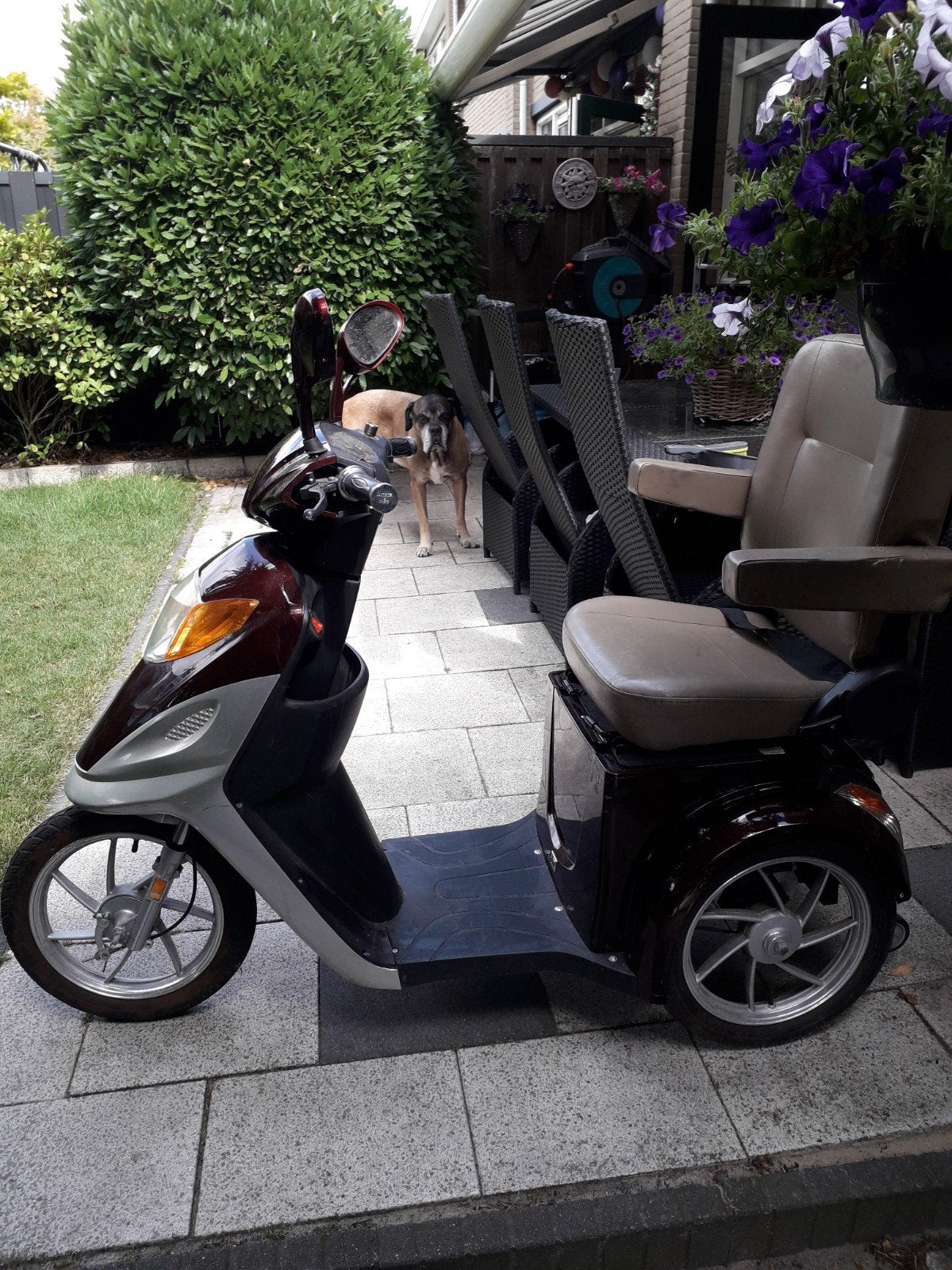 Scootmobiel, kleur bordeaux rood/bruin, Ophalen, 10 km/u of minder