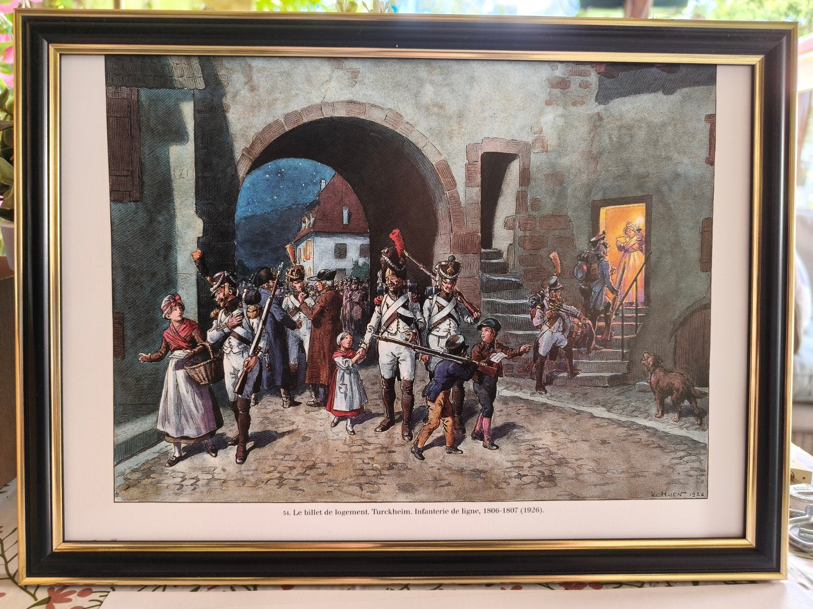 Historische print 'Le billet de logement' Turckheim, Verzamelen, Ophalen of Verzenden, Landmacht, Nederland, Foto of Poster